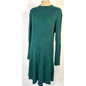 NWT J. CREW Cotton Blend Hunter Green Ribbed Knit Sweater Midi Dress Sz XXL